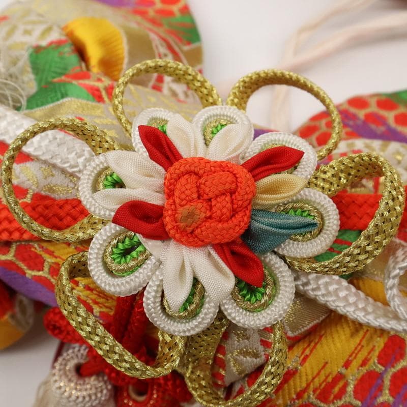 【七五三】5点セット　3歳女児 小花 子供着物帯小物 赤 正絹 8RR3