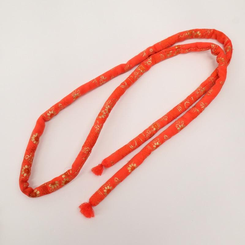 【七五三】5点セット　3歳女児 小花 子供着物帯小物 赤 正絹 8RR3