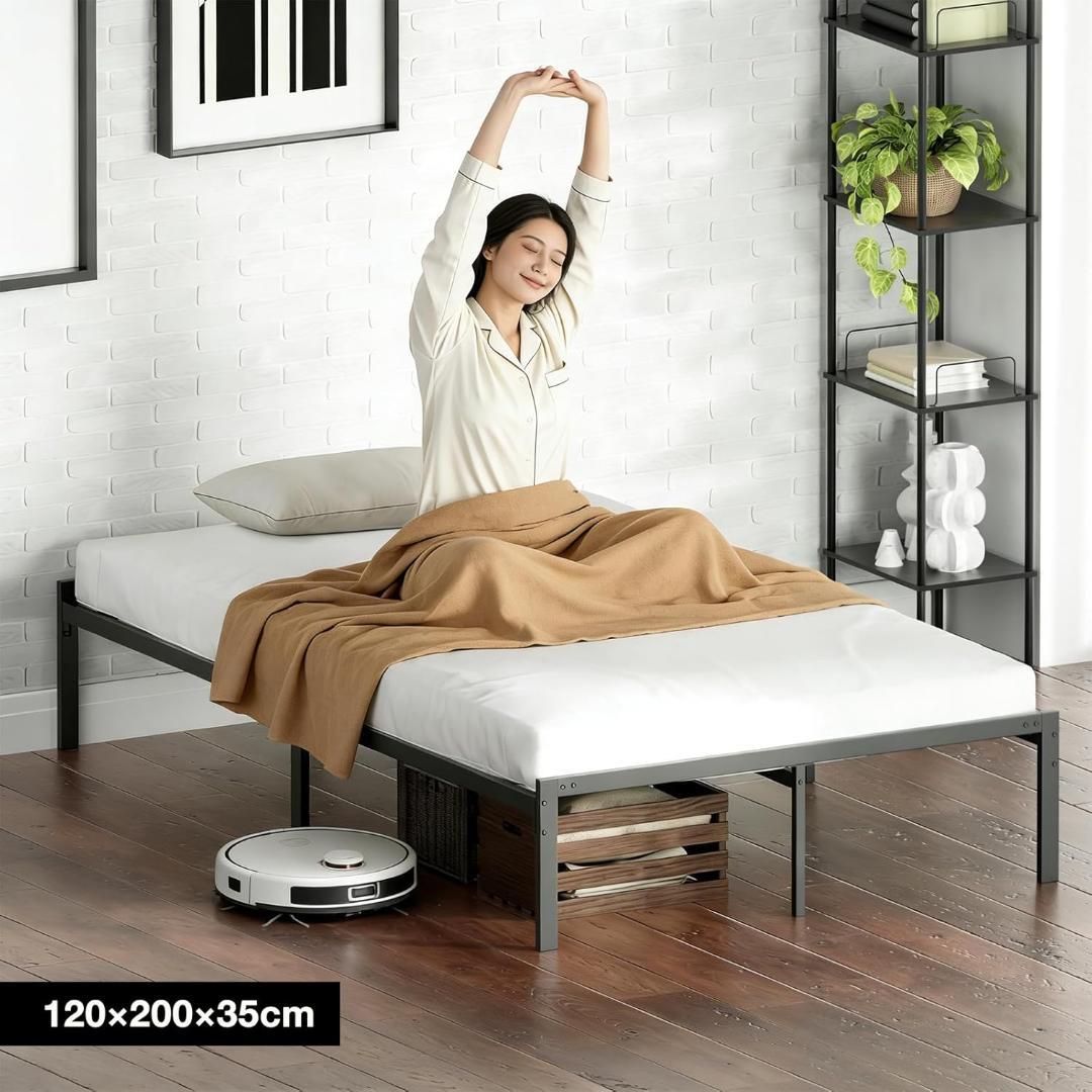 ベッドフレーム　シングル　スチール製　97×200　組立て簡単　ブラック　新品