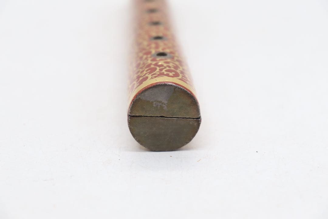 赤絵　金彩唐草紋　笛型お香立　在銘　木箱入　送料込み250618