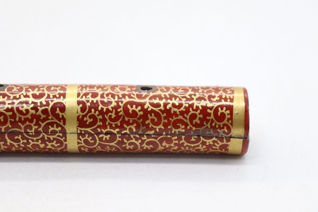 赤絵　金彩唐草紋　笛型お香立　在銘　木箱入　送料込み250618