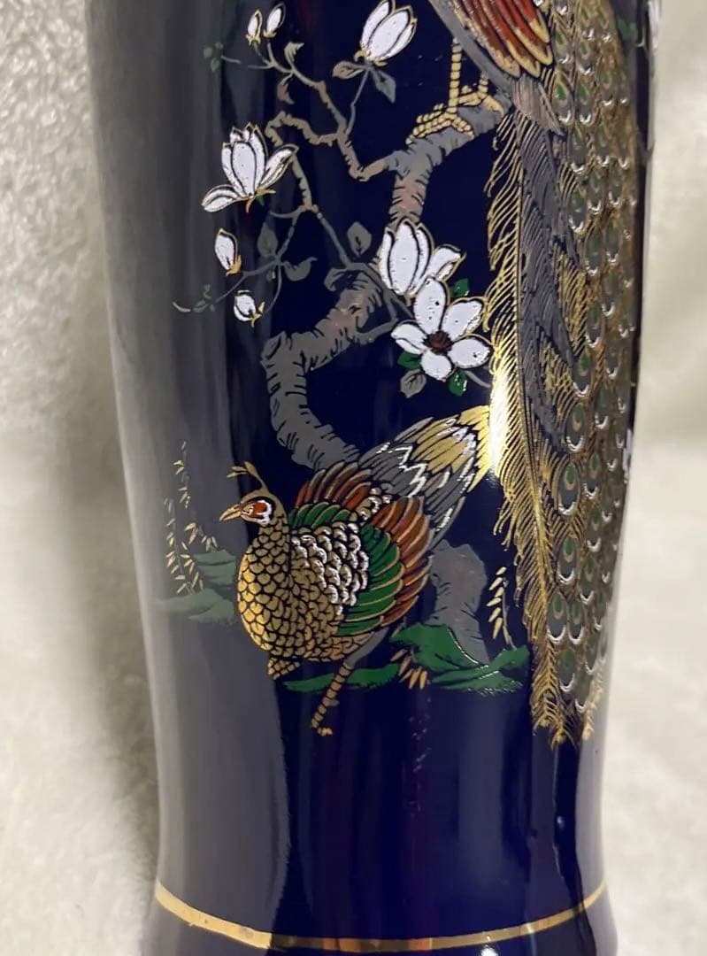 【金彩　花瓶】《キジ、木蓮 図柄》（高さ 約24センチ）