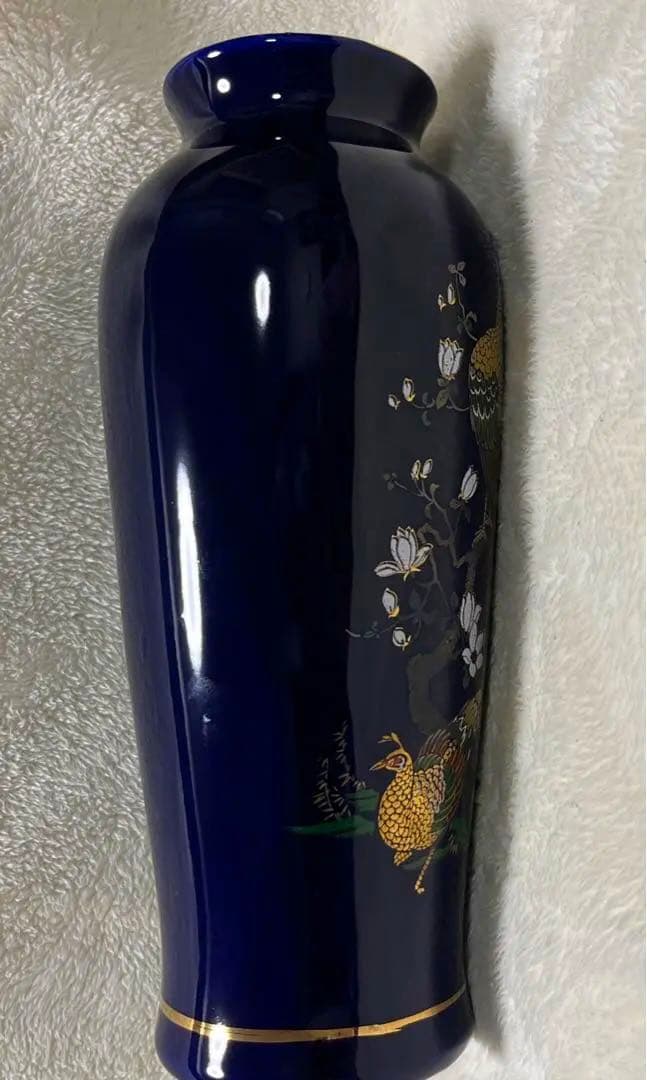 【金彩　花瓶】《キジ、木蓮 図柄》（高さ 約24センチ）