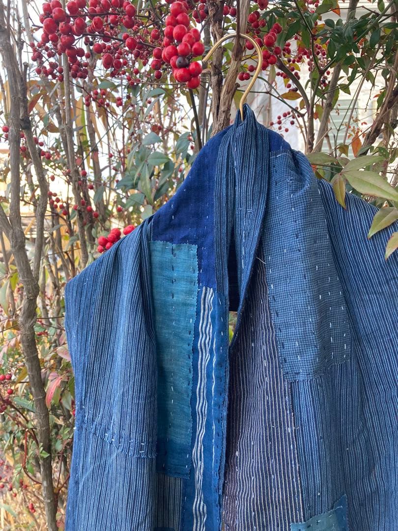 B32 襤褸　ストール　古布　リメイク　藍染　パッチワーク　継ぎ接ぎ　刺し子