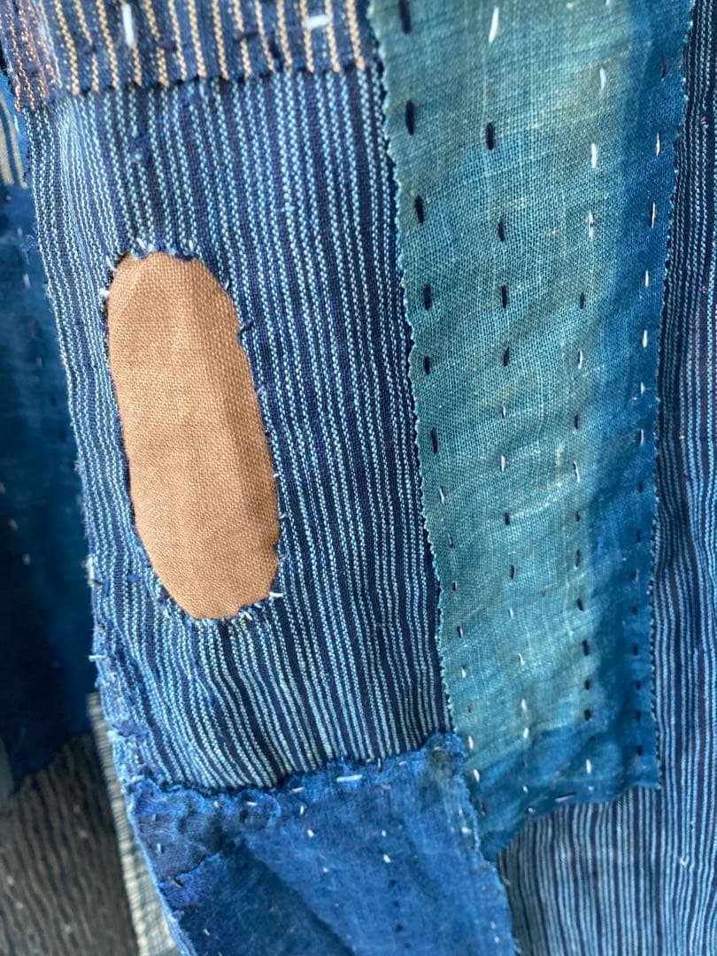 B32 襤褸　ストール　古布　リメイク　藍染　パッチワーク　継ぎ接ぎ　刺し子