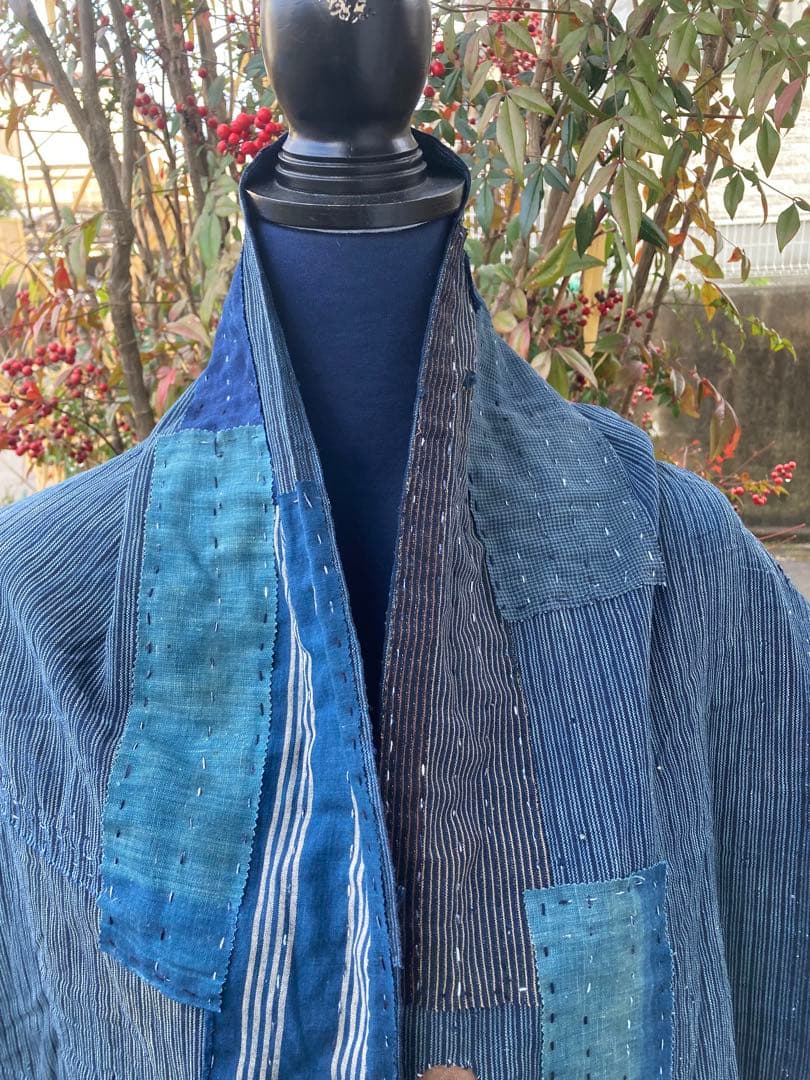 B32 襤褸　ストール　古布　リメイク　藍染　パッチワーク　継ぎ接ぎ　刺し子