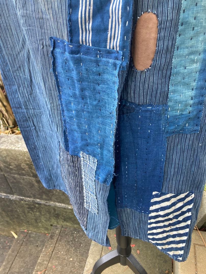 B32 襤褸　ストール　古布　リメイク　藍染　パッチワーク　継ぎ接ぎ　刺し子