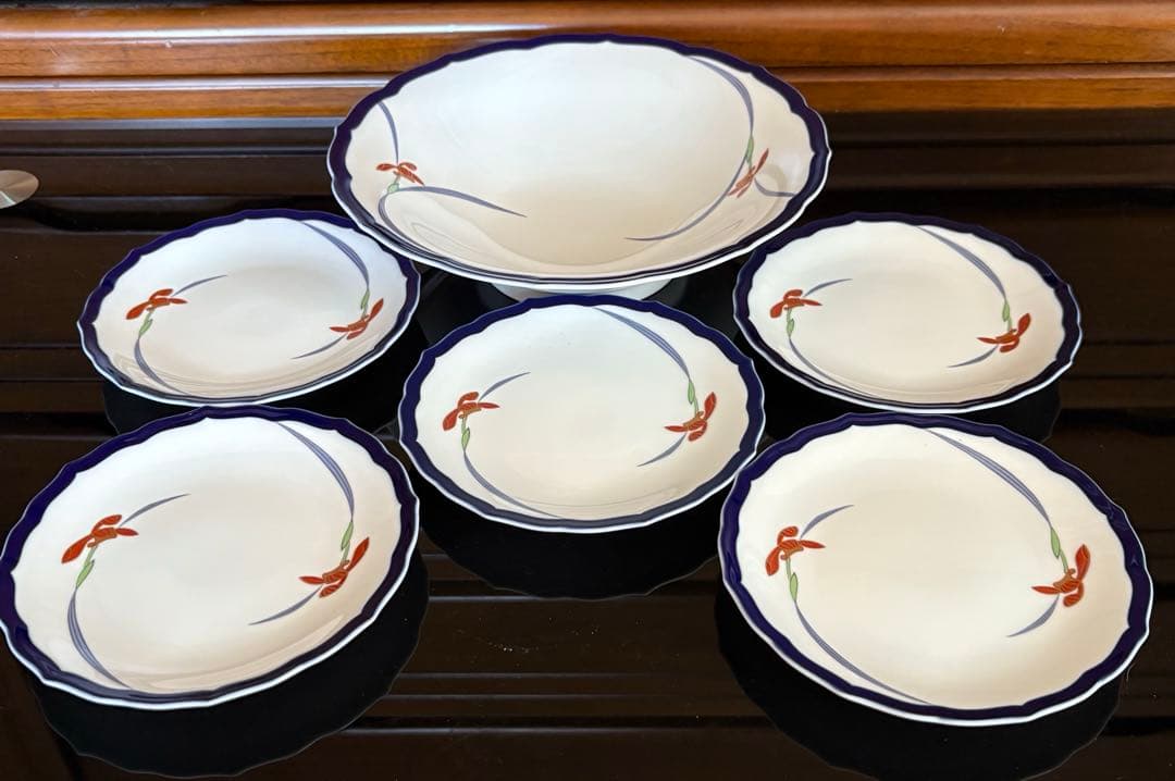 香蘭社　オーキッドレース　花柄　陶磁器　深皿1枚、ケーキ皿5枚、6点セット ‼️