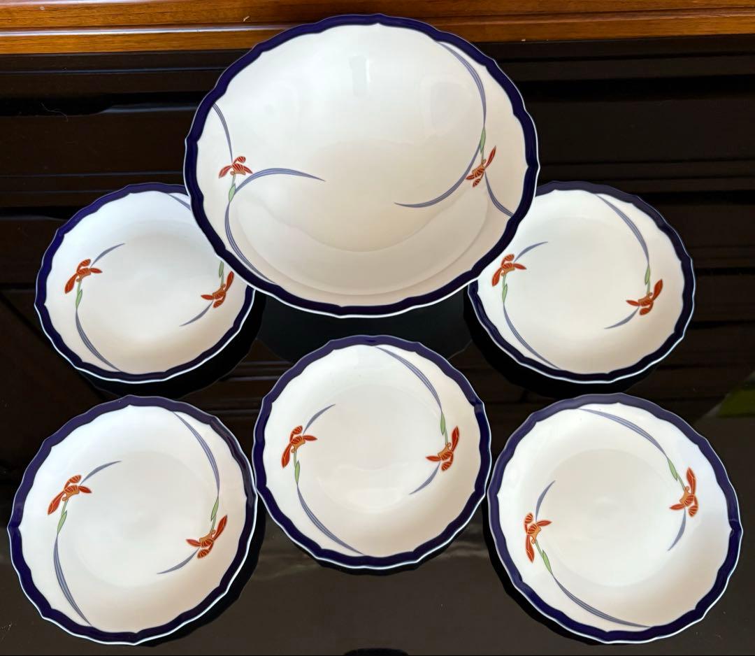 香蘭社　オーキッドレース　花柄　陶磁器　深皿1枚、ケーキ皿5枚、6点セット ‼️