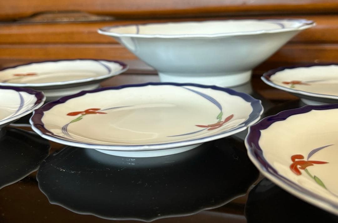 香蘭社　オーキッドレース　花柄　陶磁器　深皿1枚、ケーキ皿5枚、6点セット ‼️