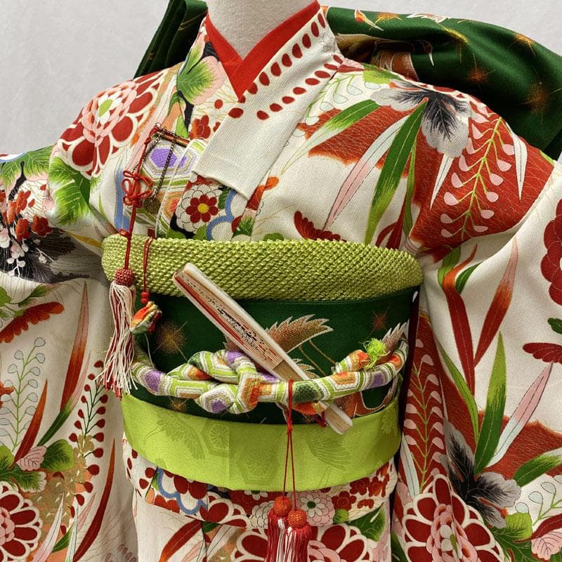 504ag34帯締め帯揚げしごき◎七五三 セミアンティーク 総柄 着物&袋帯◎