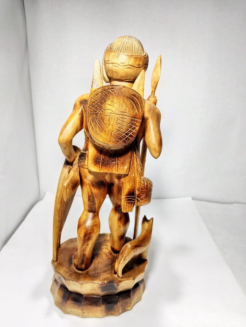 木製戦士像 盾と槍付き 約40cm