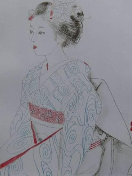 加藤　晨明、佳つ乃　京大和にて　素描、希少画集画、人物画、美人画、人気作家