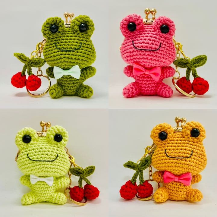 オーダーページ　ハンドメイド　がま口口金　にこにこかえるキーホルダー　あみぐるみ