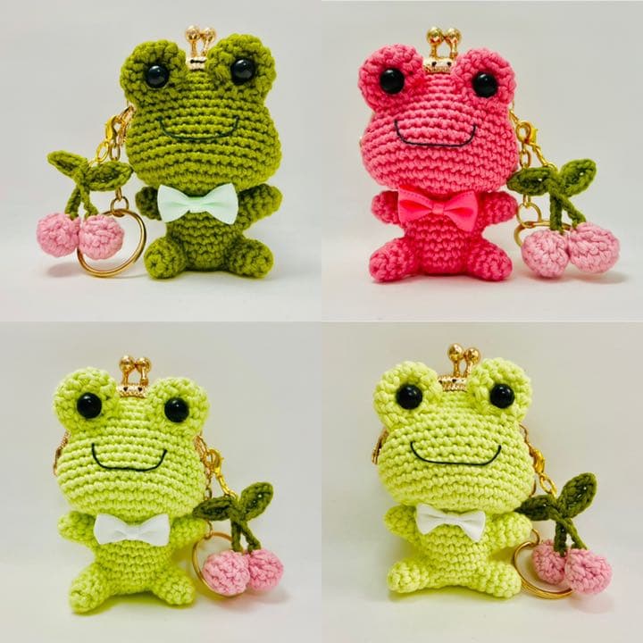 オーダーページ　ハンドメイド　がま口口金　にこにこかえるキーホルダー　あみぐるみ