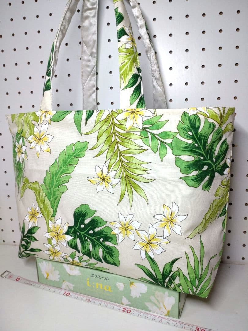 トートバッグ エコ サブ リバーシブル ハワイ プルメリア リーフ ハンドメイド