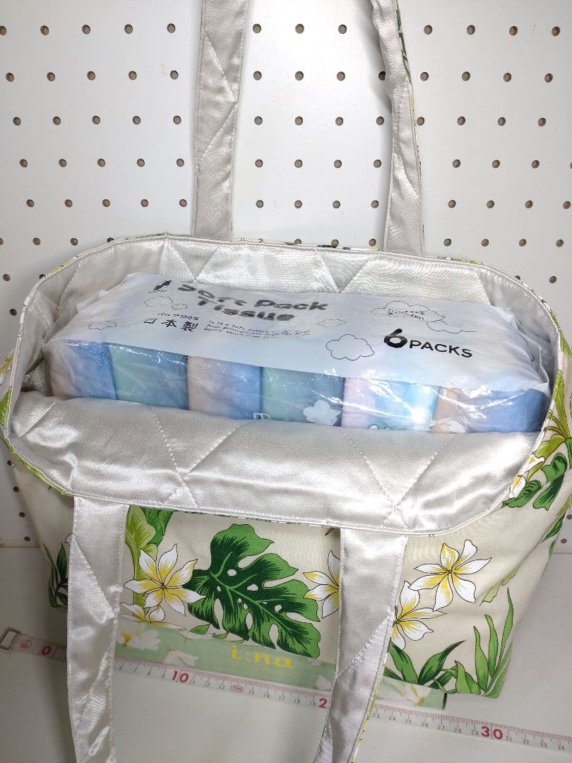 トートバッグ エコ サブ リバーシブル ハワイ プルメリア リーフ ハンドメイド