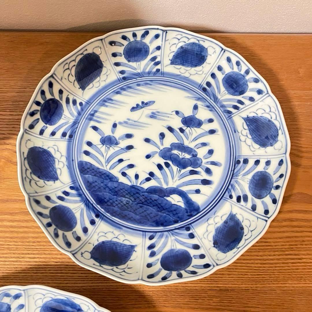 有田焼　染付　芙蓉手　輪花皿　大皿　よざん窯　与山窯