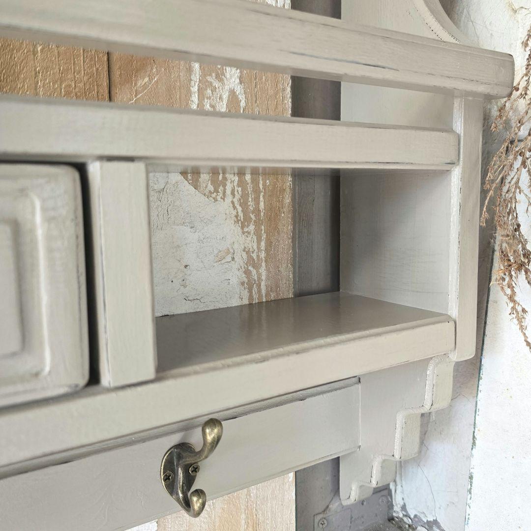 Alice 　フレンチアンティークシャビー壁掛けシェルフ　ワイド700