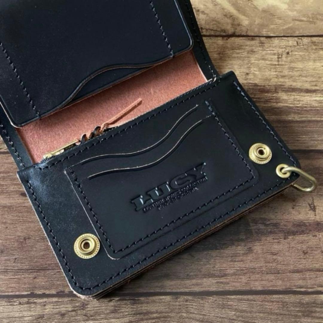 【ももさん】ミドルトラッカーウォレット 茶芯ブラック【お札を折らずに収納】