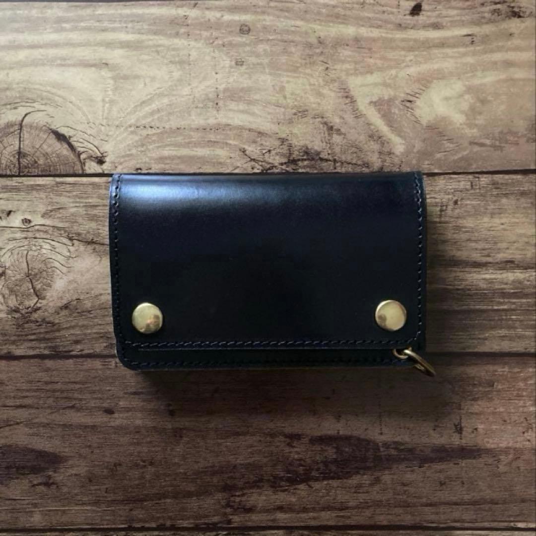 【ももさん】ミドルトラッカーウォレット 茶芯ブラック【お札を折らずに収納】