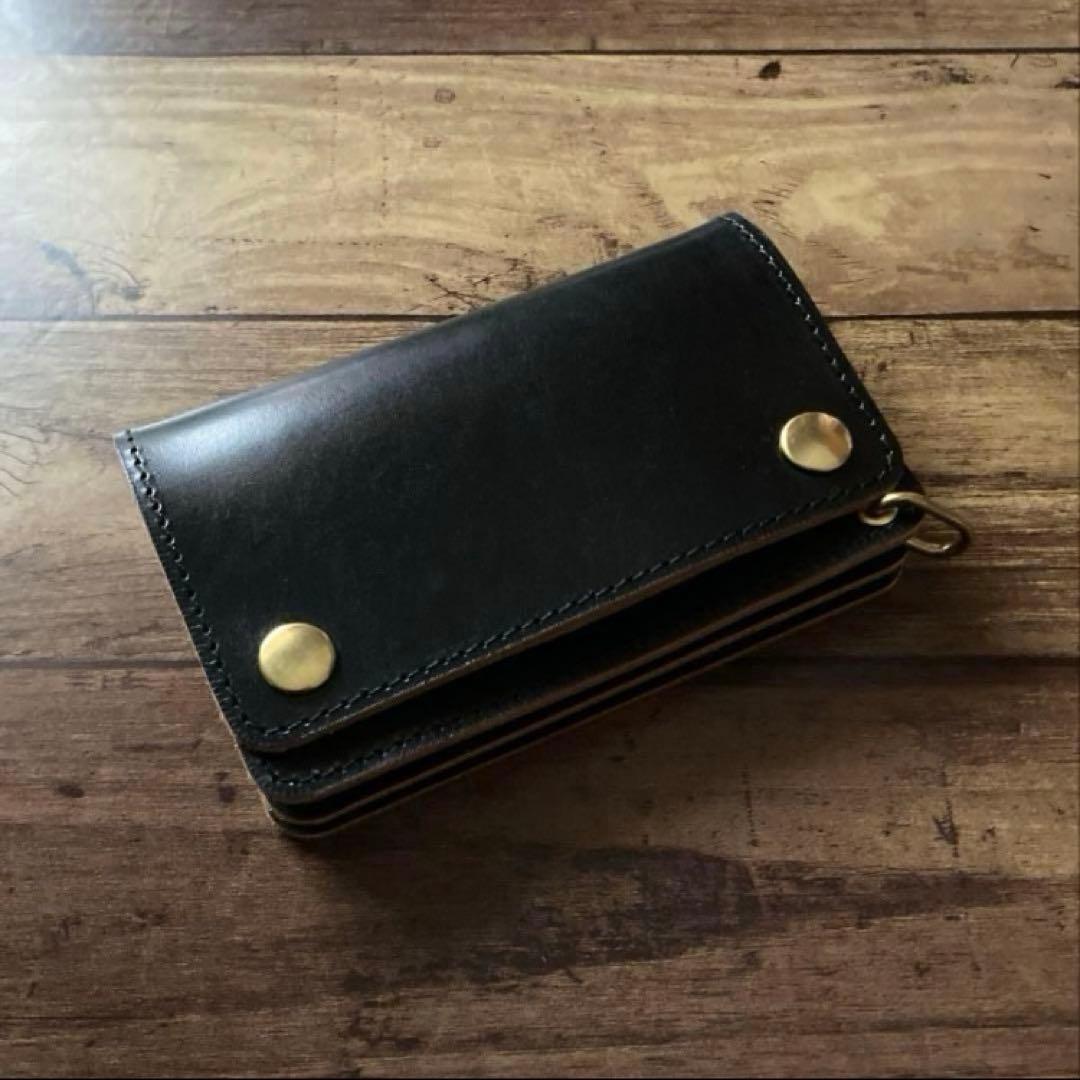【ももさん】ミドルトラッカーウォレット 茶芯ブラック【お札を折らずに収納】