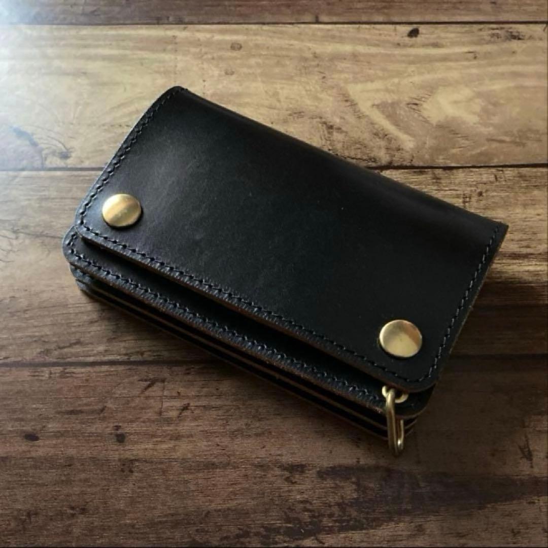 【ももさん】ミドルトラッカーウォレット 茶芯ブラック【お札を折らずに収納】