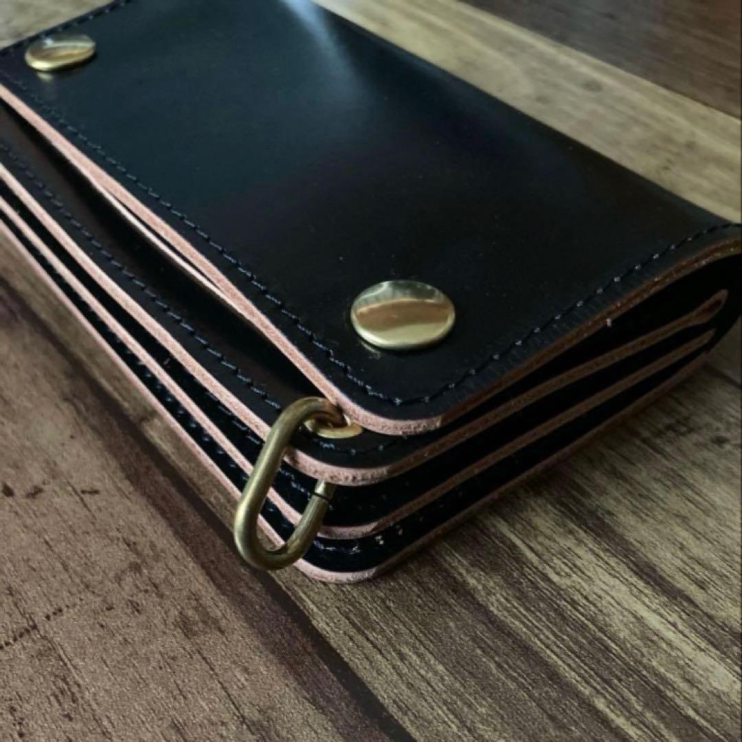 【ももさん】ミドルトラッカーウォレット 茶芯ブラック【お札を折らずに収納】