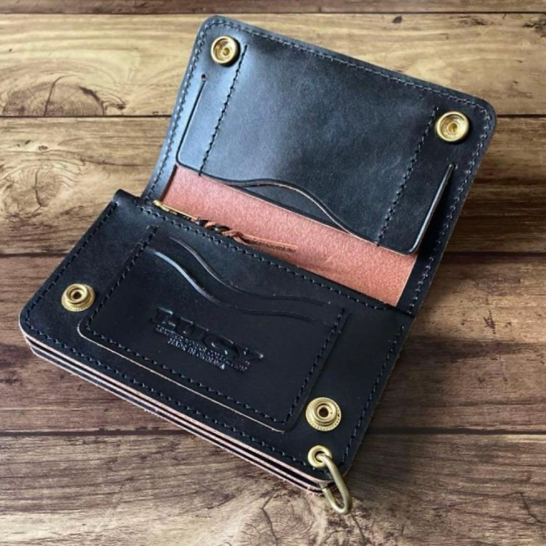 【ももさん】ミドルトラッカーウォレット 茶芯ブラック【お札を折らずに収納】