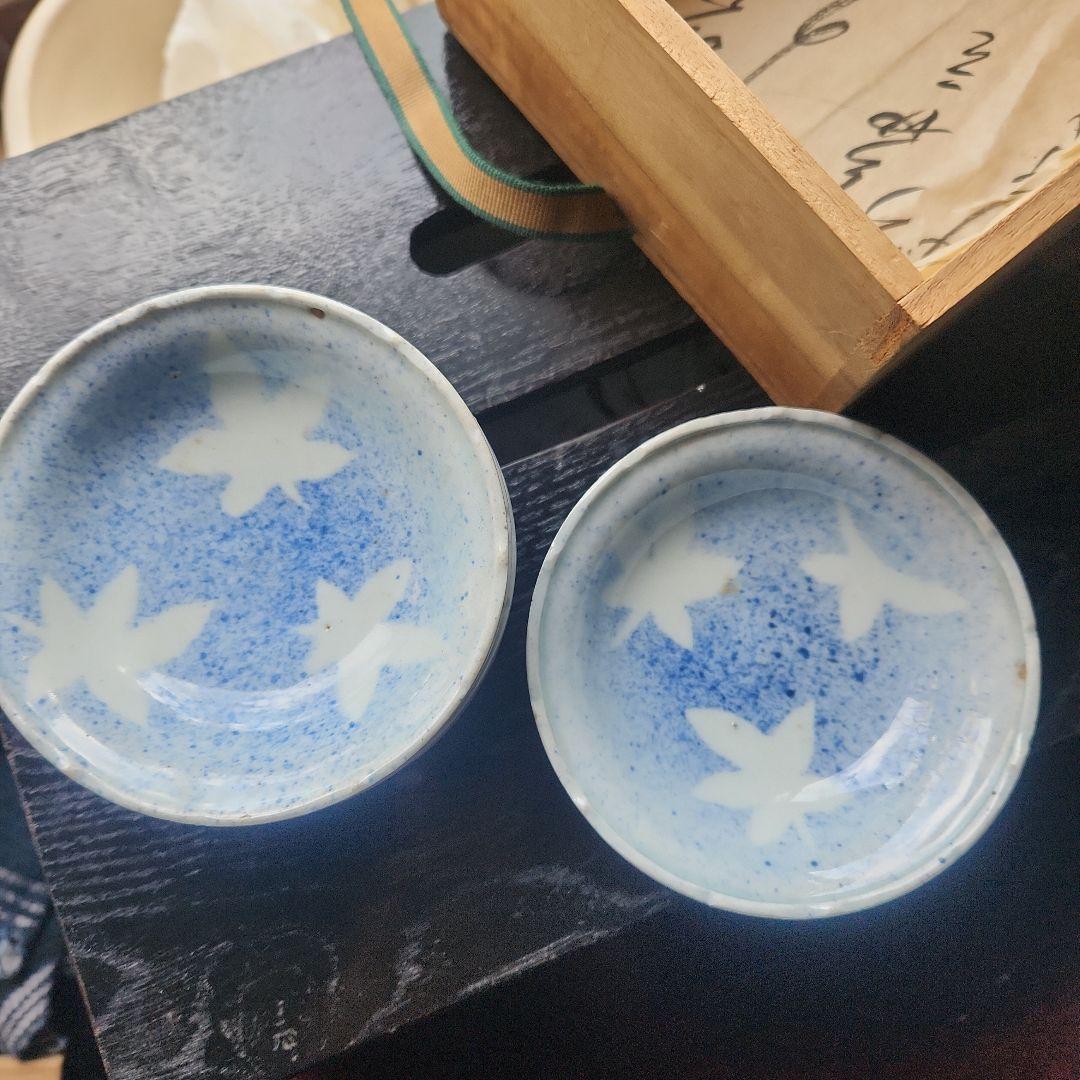骨董　古伊万里　吹墨　紅葉紋の小皿セット