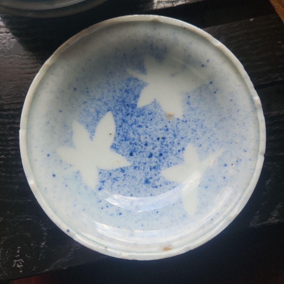 骨董　古伊万里　吹墨　紅葉紋の小皿セット