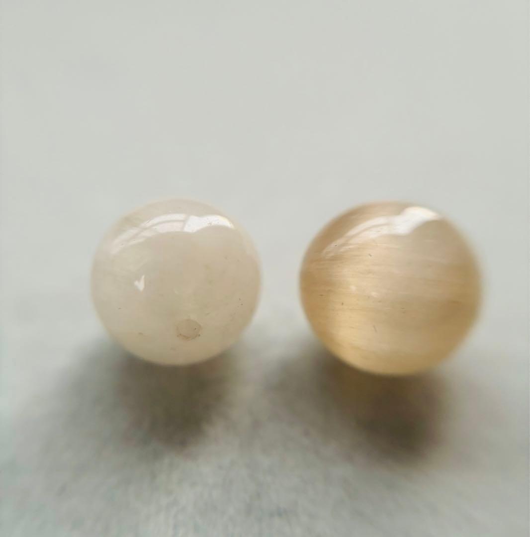 良質キャッツアイラビットヘアールチルクォーツ12mm玉白針水晶2粒まとめてルース