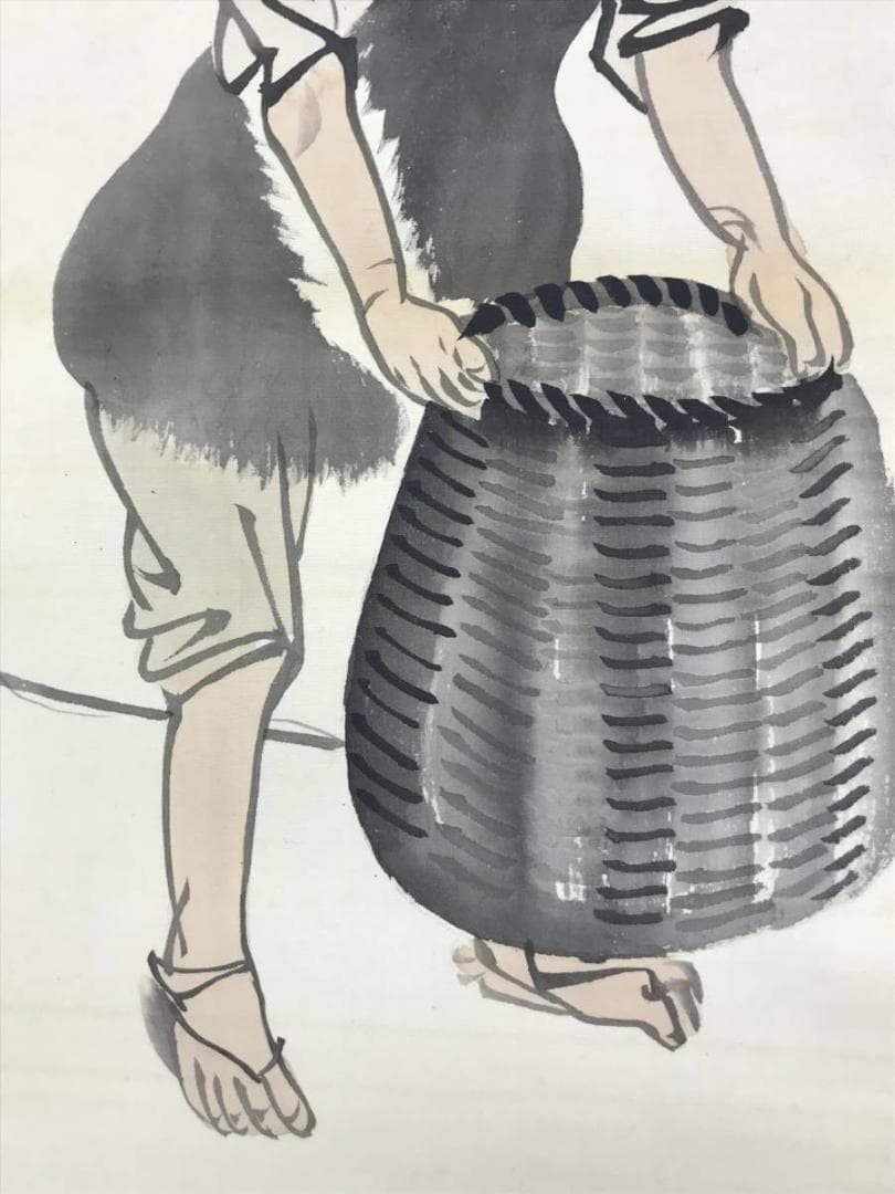 【真作】平井東庵/漁夫図/漁師図/人物図/掛軸☆宝船☆AD-466