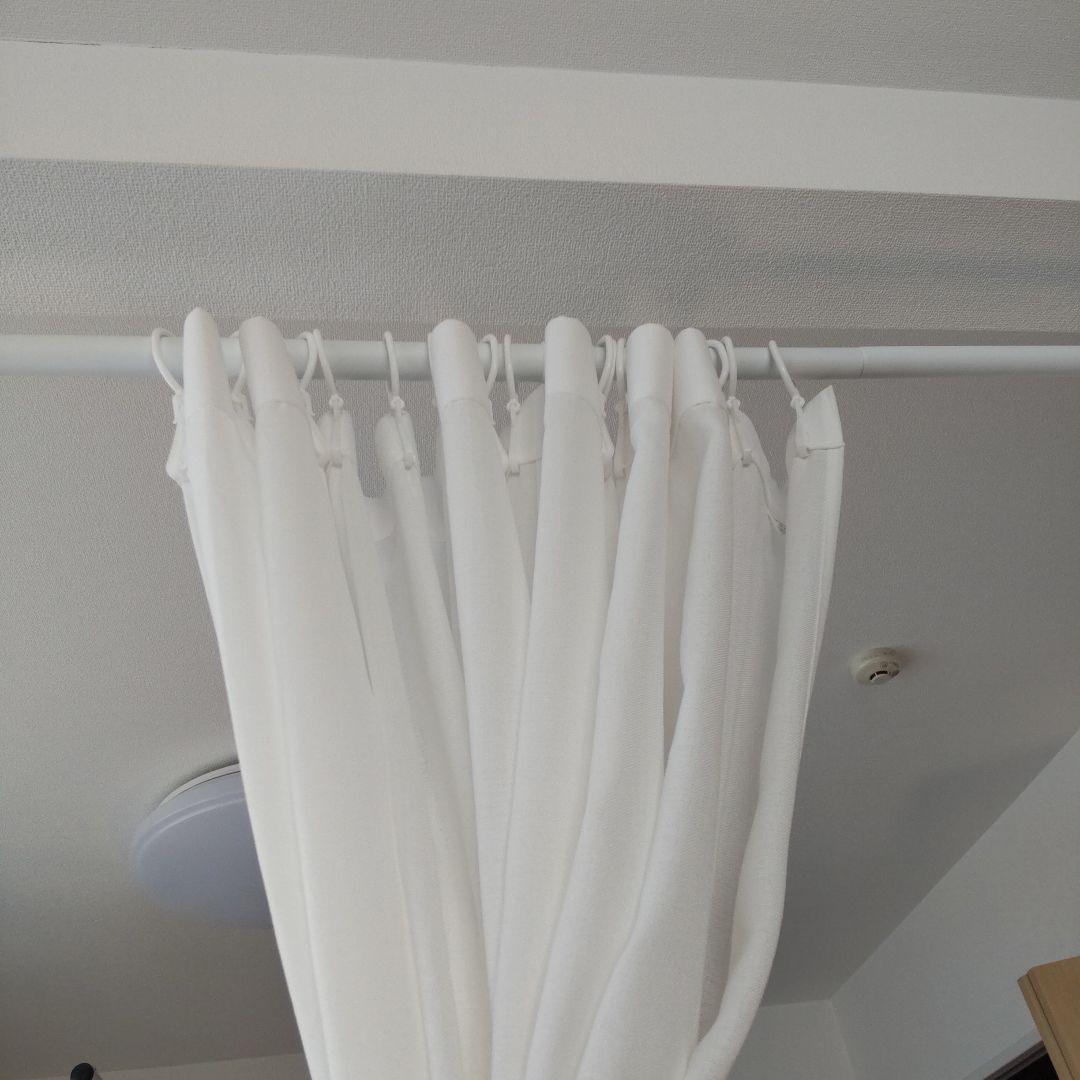 簡単ワンタッチ式 突っ張りカーテンポール 2ポールタイプ カーテン付き(ホワイト