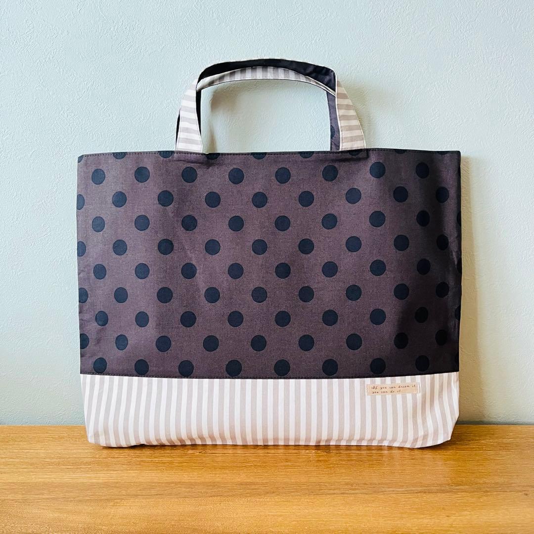 レッスンバッグ 7点セット　ドットストライプ　ブラウン　入園入学