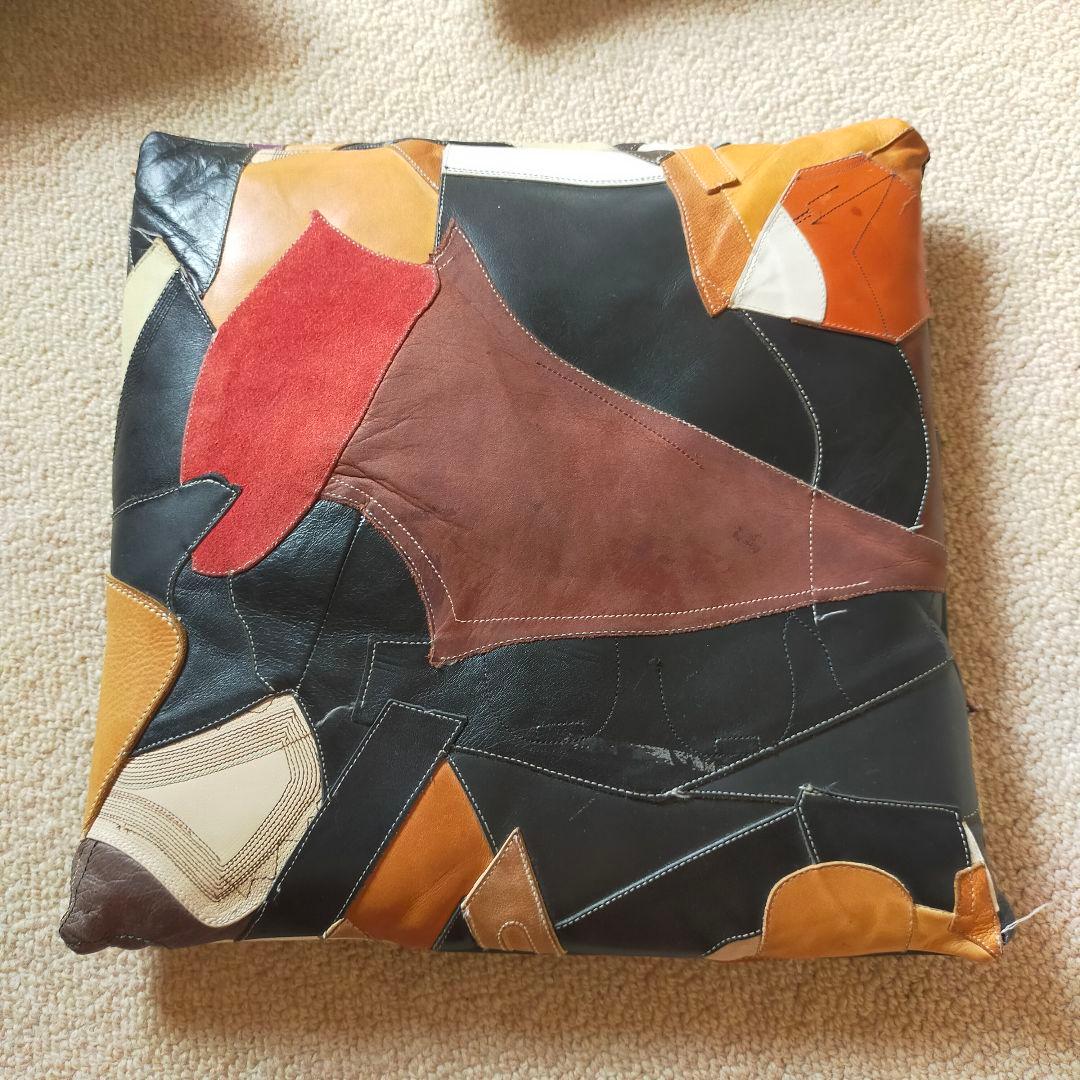 レザーパッチワーククッションカバー