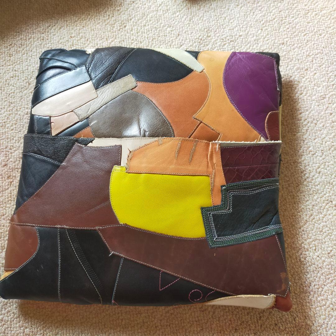 レザーパッチワーククッションカバー