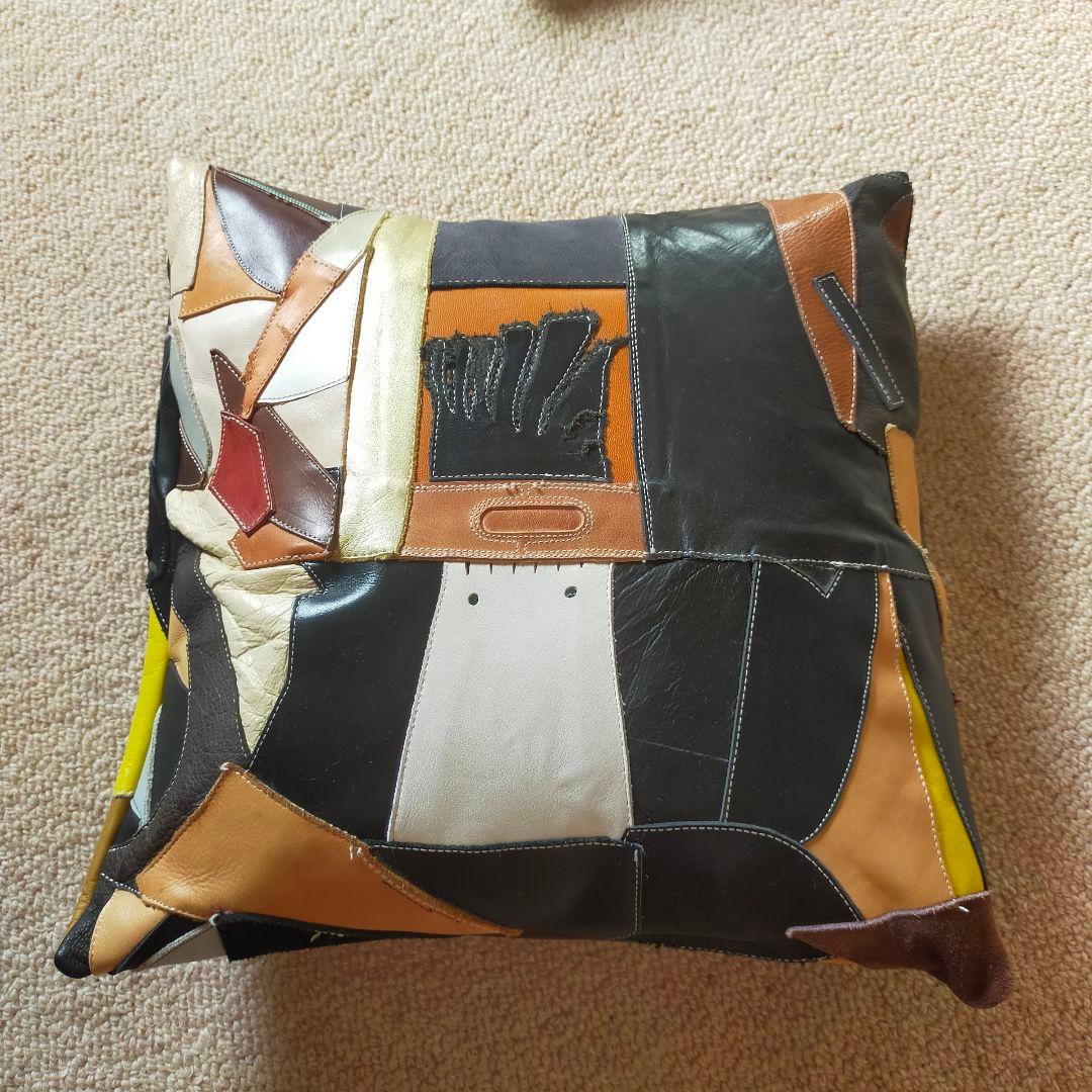 レザーパッチワーククッションカバー