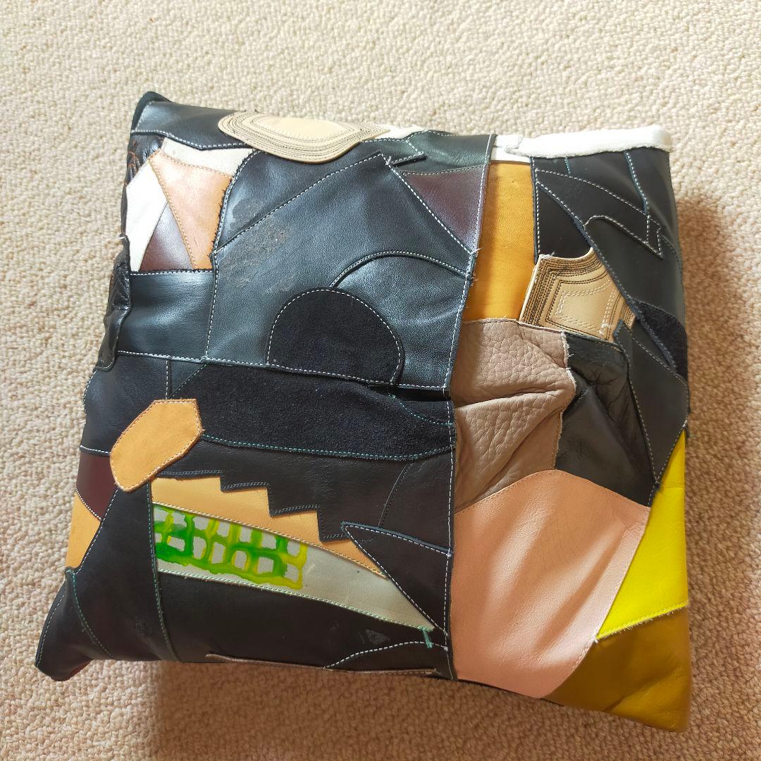 レザーパッチワーククッションカバー