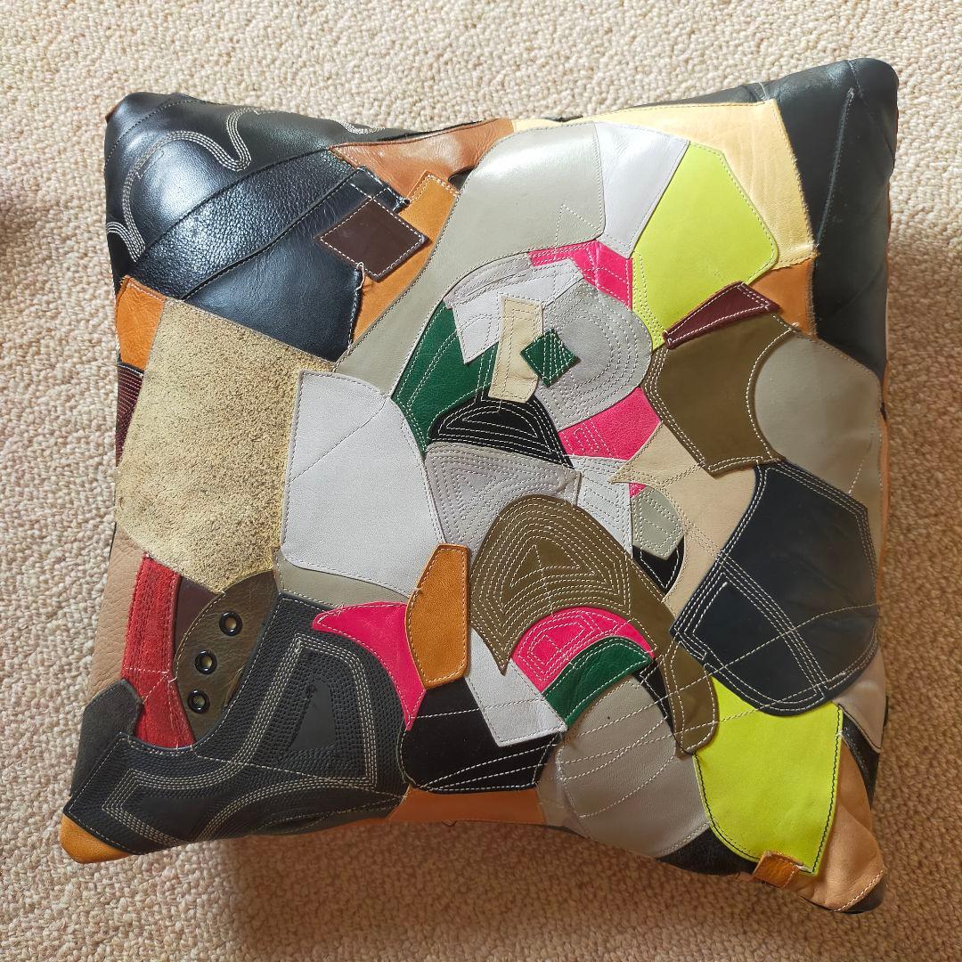 レザーパッチワーククッションカバー