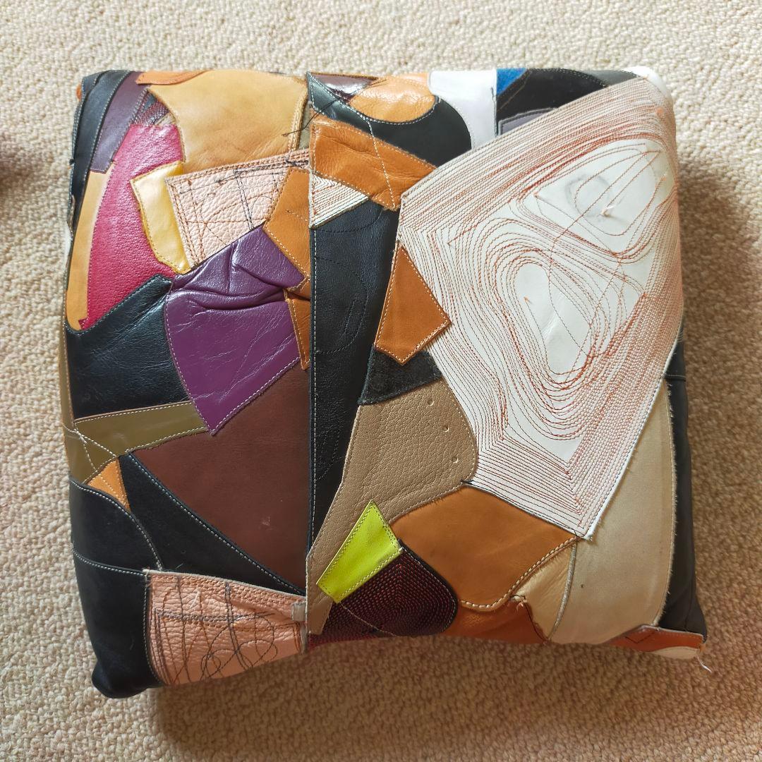 レザーパッチワーククッションカバー