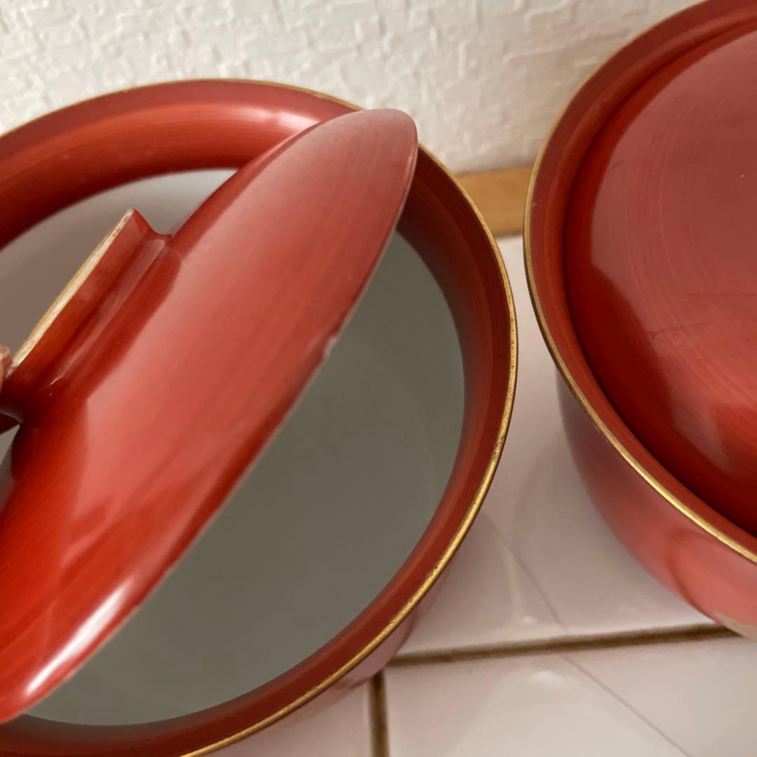 5客 橘吉 飯碗 梅 赤絵 金彩 雑煮椀 お盆 お正月小鉢蓋つき煮物碗 丼鉢