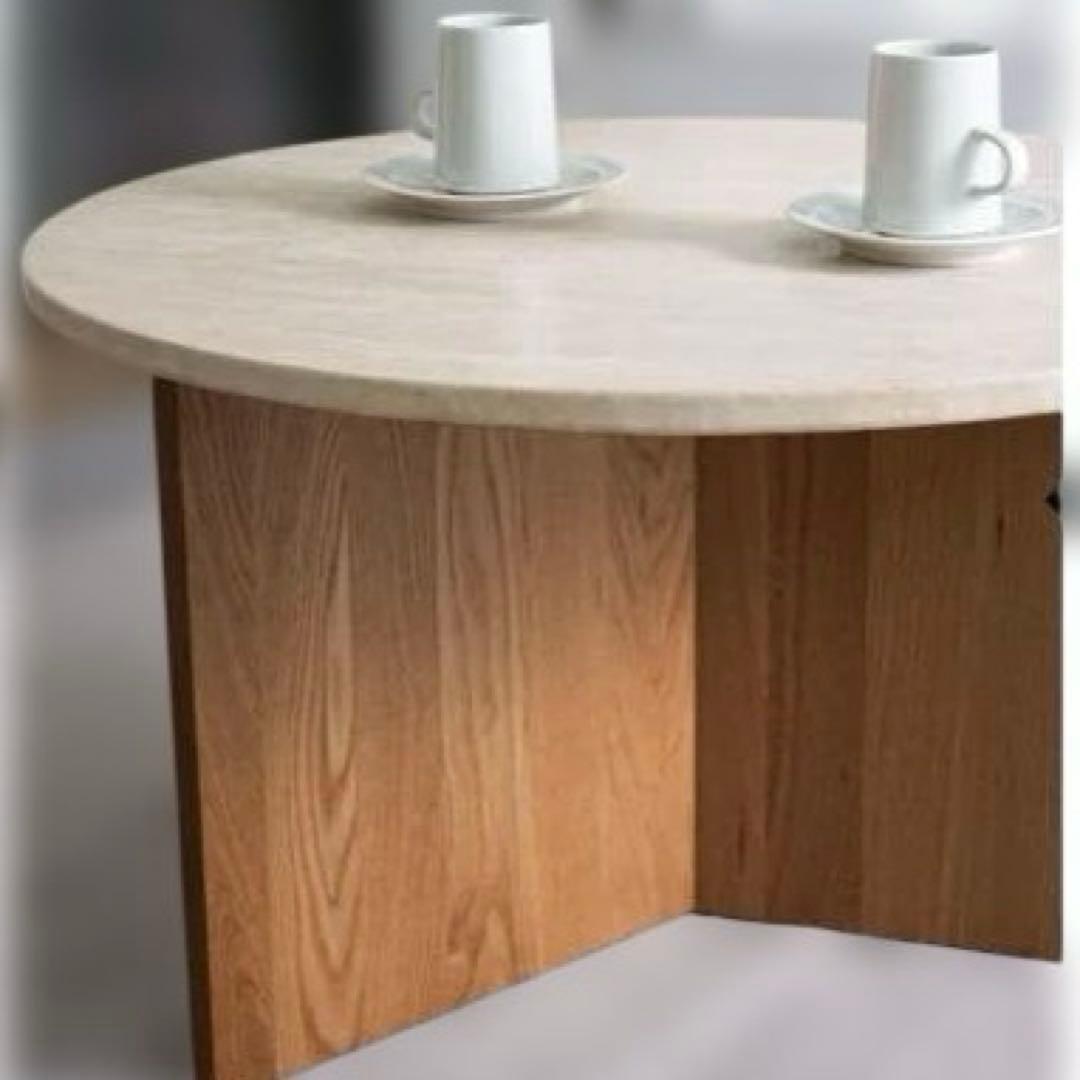 大理石 ウッド ラウンドテーブル　ローテーブル