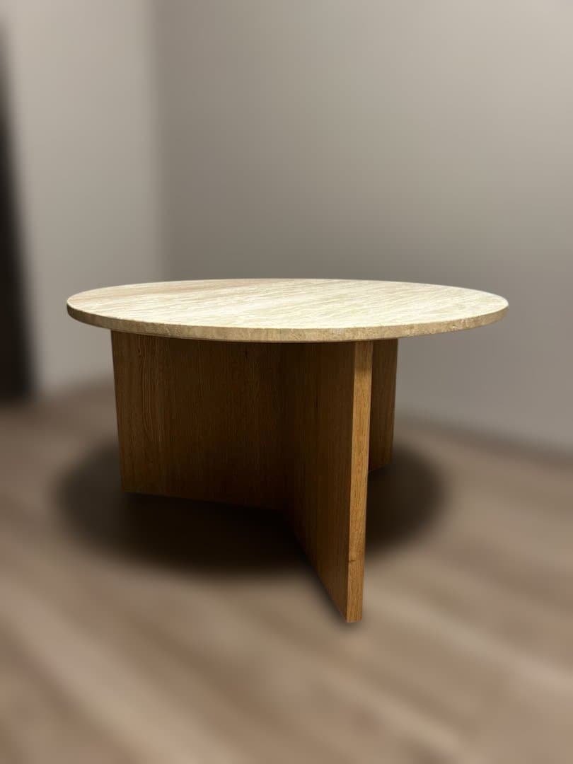 大理石 ウッド ラウンドテーブル　ローテーブル