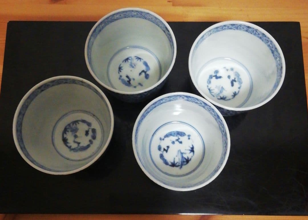 古伊万里　蛸唐草　染付　蕎麦猪口　四客　食器