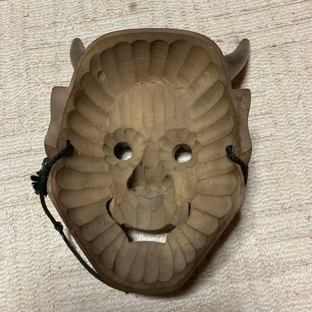 鬼の面　木彫り　【魔除け面】。