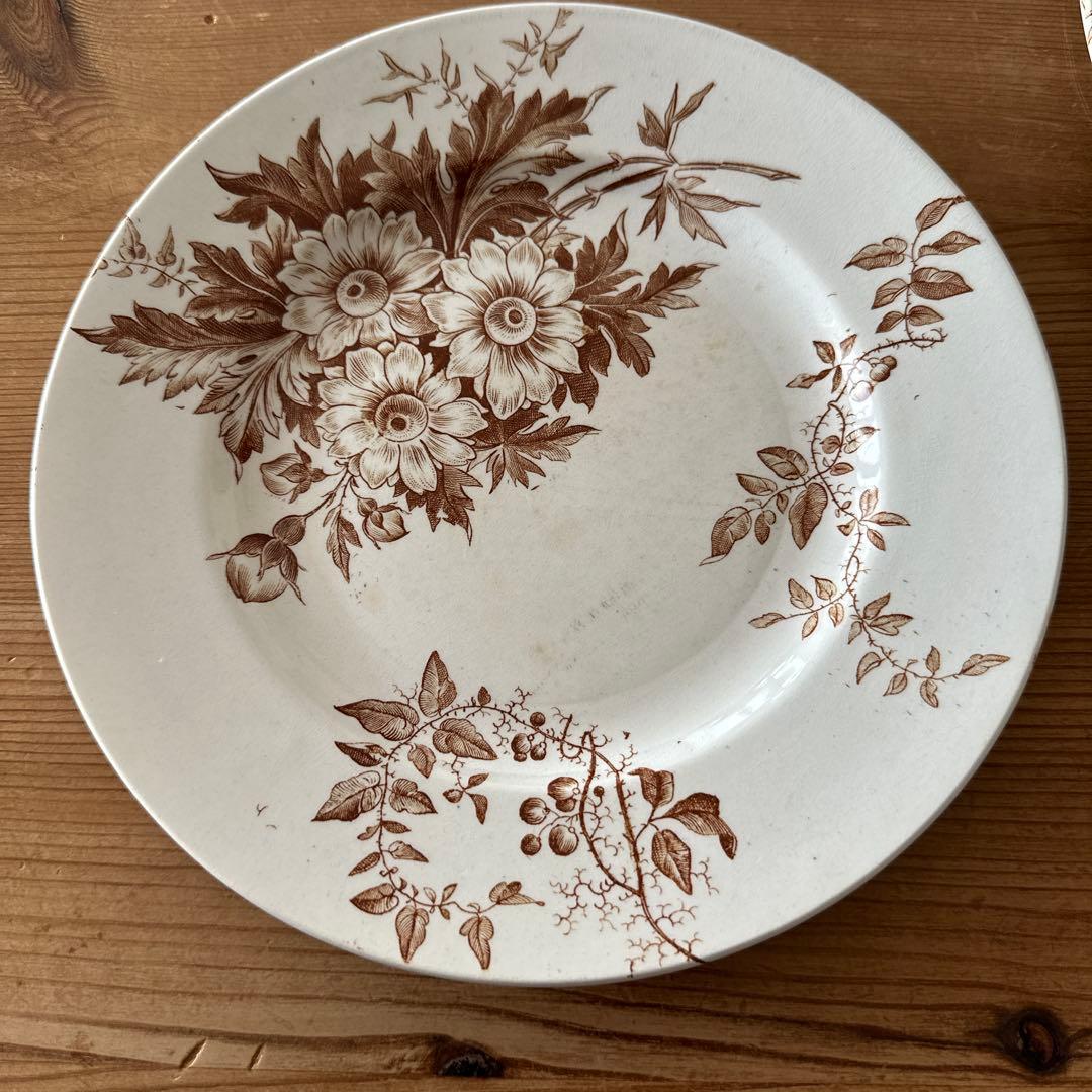 ２枚セットクレイユモントローMARGUERITESブラウン系フランスアンティーク