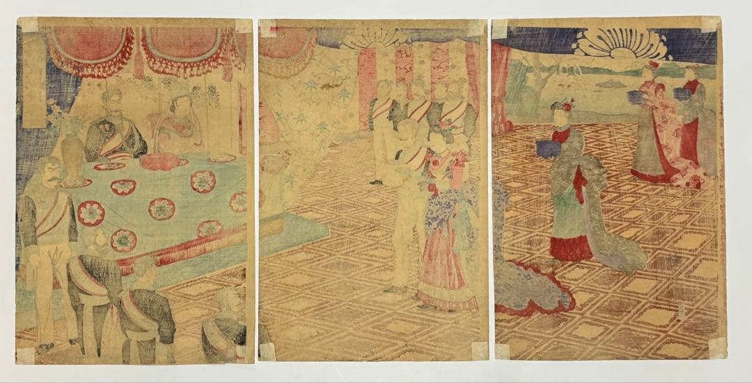 「銀婚式祝典之図」楳堂小国政 明治27年刊 3枚続|浮世絵 錦絵 明治天皇