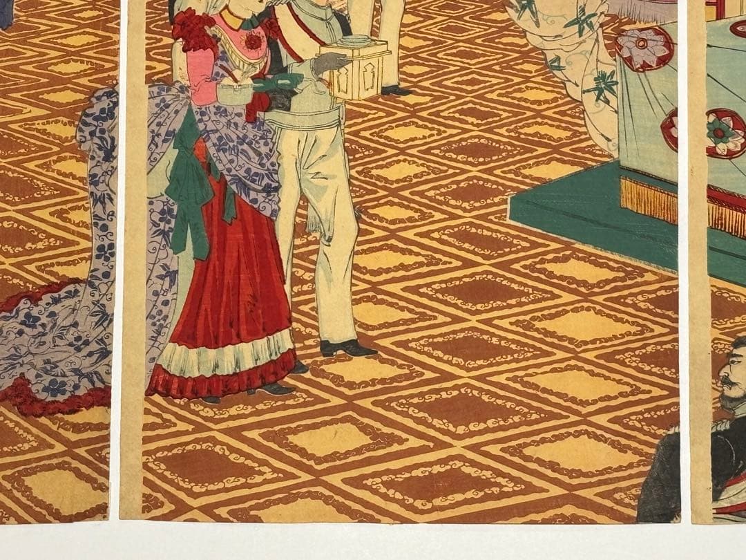 「銀婚式祝典之図」楳堂小国政 明治27年刊 3枚続|浮世絵 錦絵 明治天皇