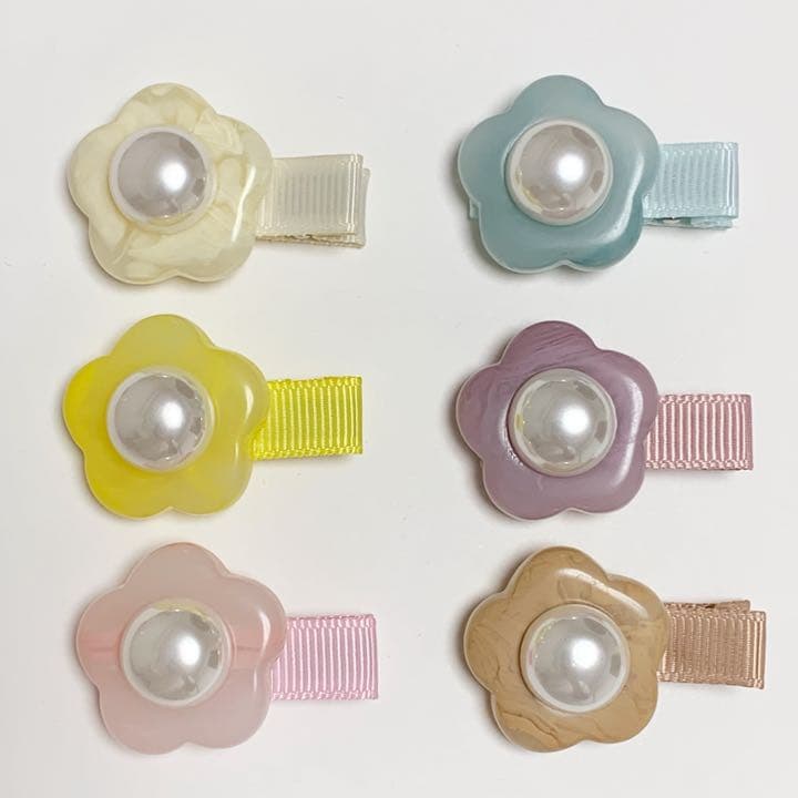 ♡花カボション　ベビーキッズヘアクリップ　ヘアゴム　ヘアピン  ハンドメイド